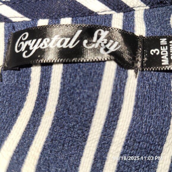 Crystal Sky Jumpsuit Navy White Stripe Boating Beach Travel Belt Cap Sleeve Sz 3 - Picture 4 of 5